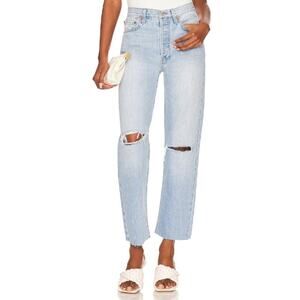 RE/DONE Originals 70's Stove Pipe Jeans Destroyed Surf Blue - sz 27 - NWT